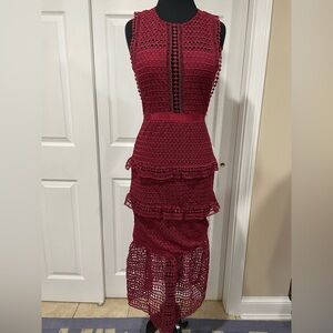 Just Me Elegant Burgundy Crochet Dress Sz S